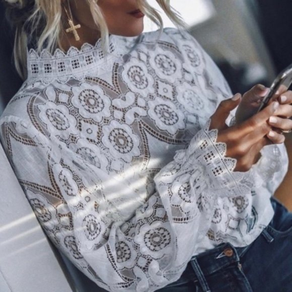 Shop_Fig Tops - Bohemian White Lace Long Sleeve Blouse